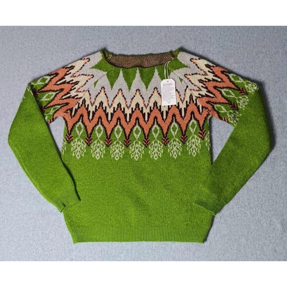 Sweaters - NWT! Long Sleeve Sweater Womens Size Medium Green Zig Zag Design 70s 80s Soft